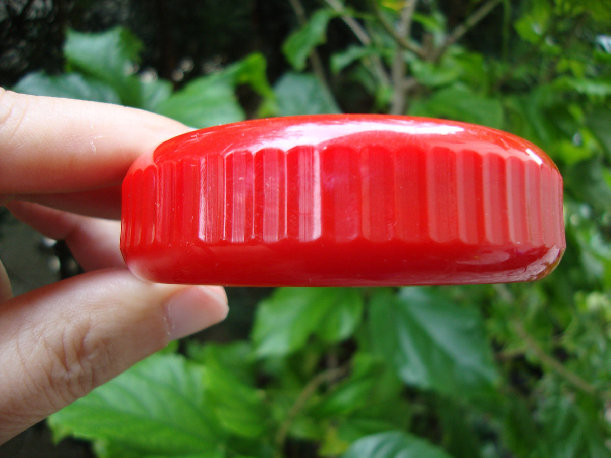Vintage Cherry Red Bakelite Bracelet: Machine Age Carved Bangle