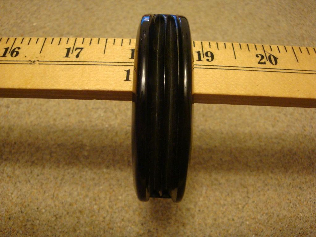 Art Deco Era True Black Bakelite Clamper Bracelet! Sleek Grooved Carved Design!