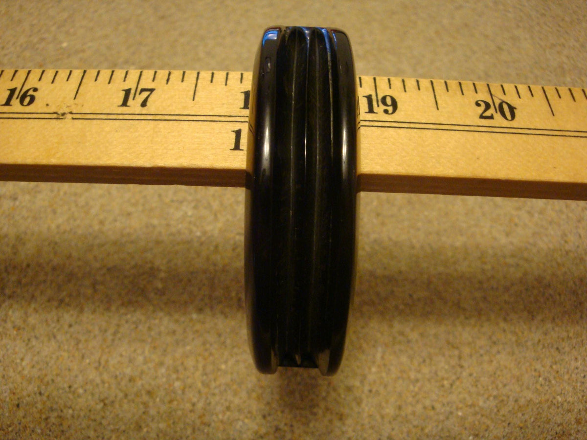 Art Deco Era True Black Bakelite Clamper Bracelet! Sleek Grooved Carved Design!
