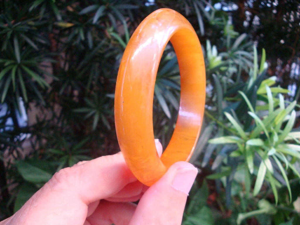 Vintage 5/8" Bakelite Saucer Bracelet! Semi Translucent Yellow w/ Opaque Yellow Marbling!