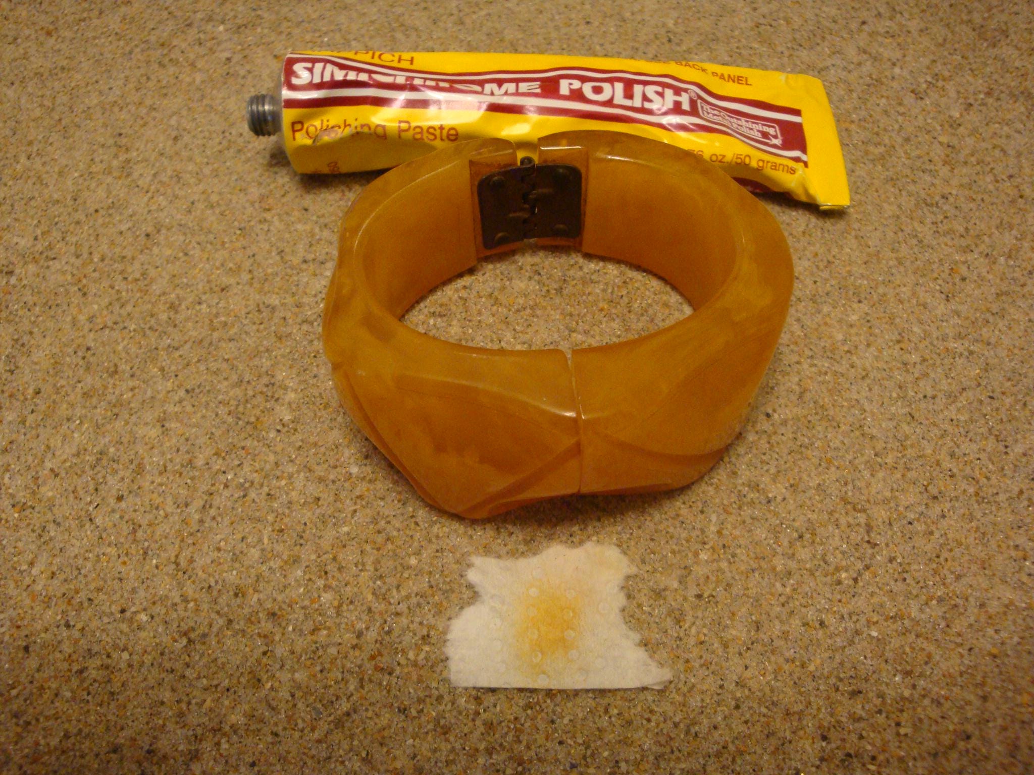 Vintage Marbled Clear & Opaque Yellow Bakelite Clamper Bracelet; Abstract Geometric Design!
