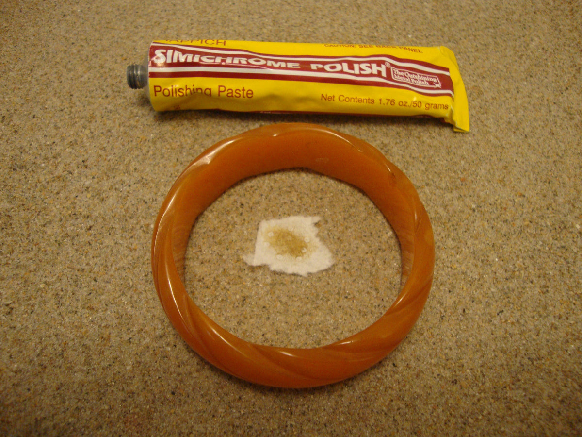 Vintage Semi Translucent Tangerine Bakelite Bracelet w/ Diagonal Slash Carvings!