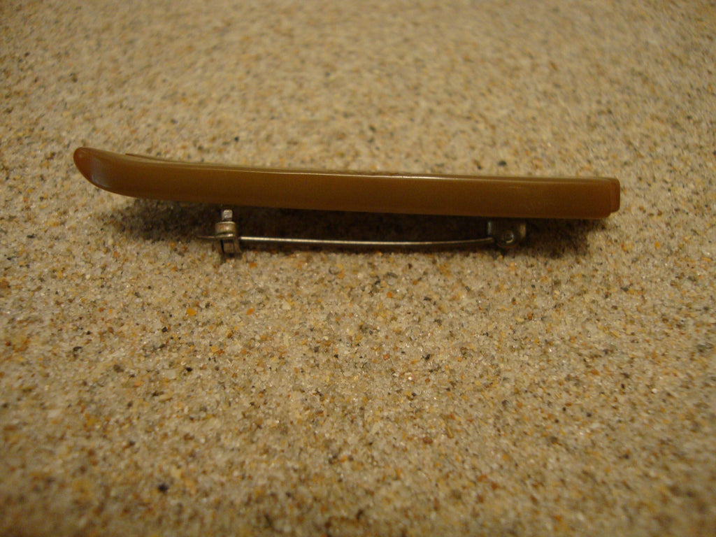 Vintage Olive Green Bakelite Ski Brooch