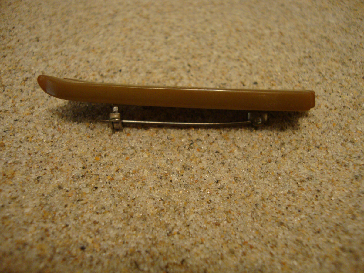 Vintage Olive Green Bakelite Ski Brooch