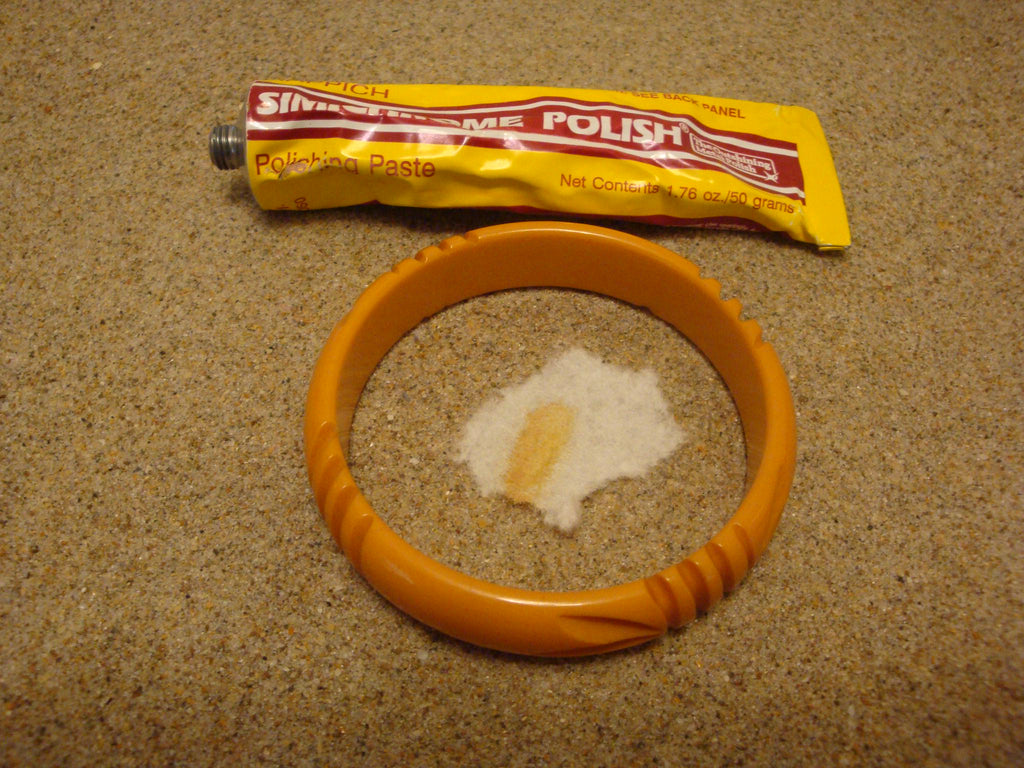 Vintage Goldenrod Bakelite Bracelet: Wheat Sheaf Carvings