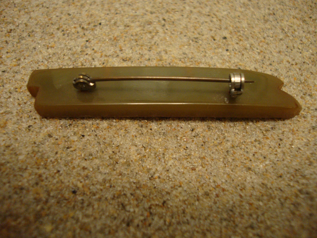Vintage Olive Green Bakelite Ski Brooch