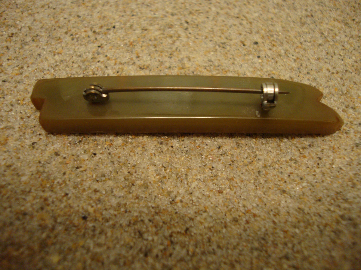 Vintage Olive Green Bakelite Ski Brooch
