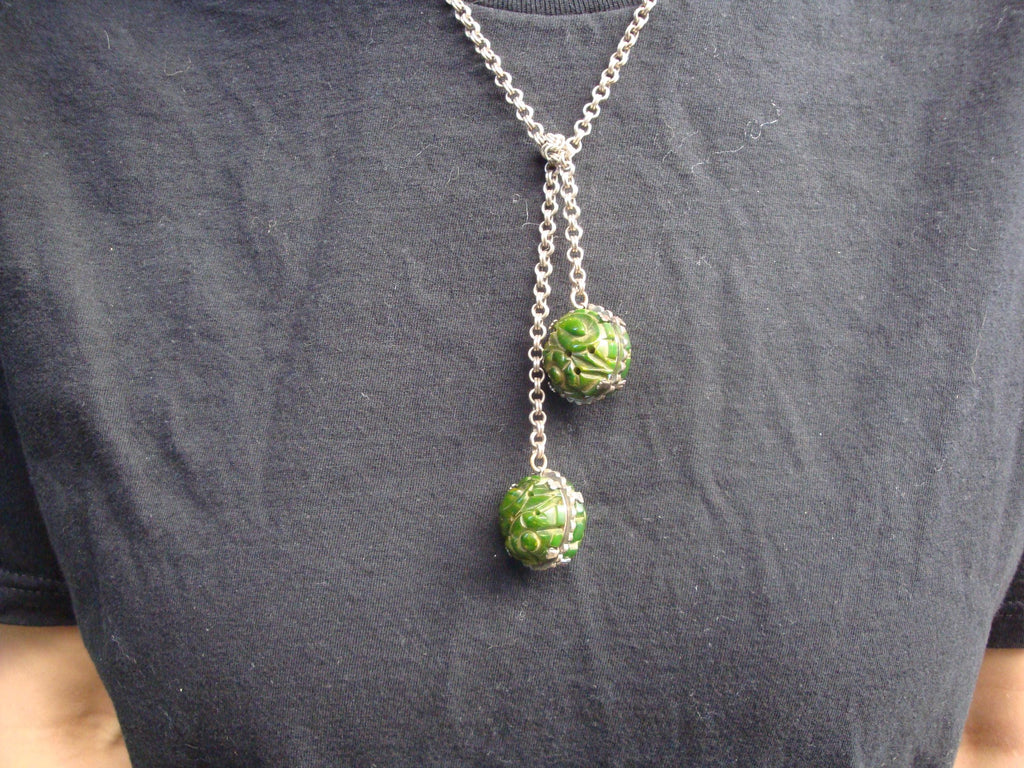 Rare Art Deco Era Bakelite Parure! Carved Marbled Green & Yellow Colors!