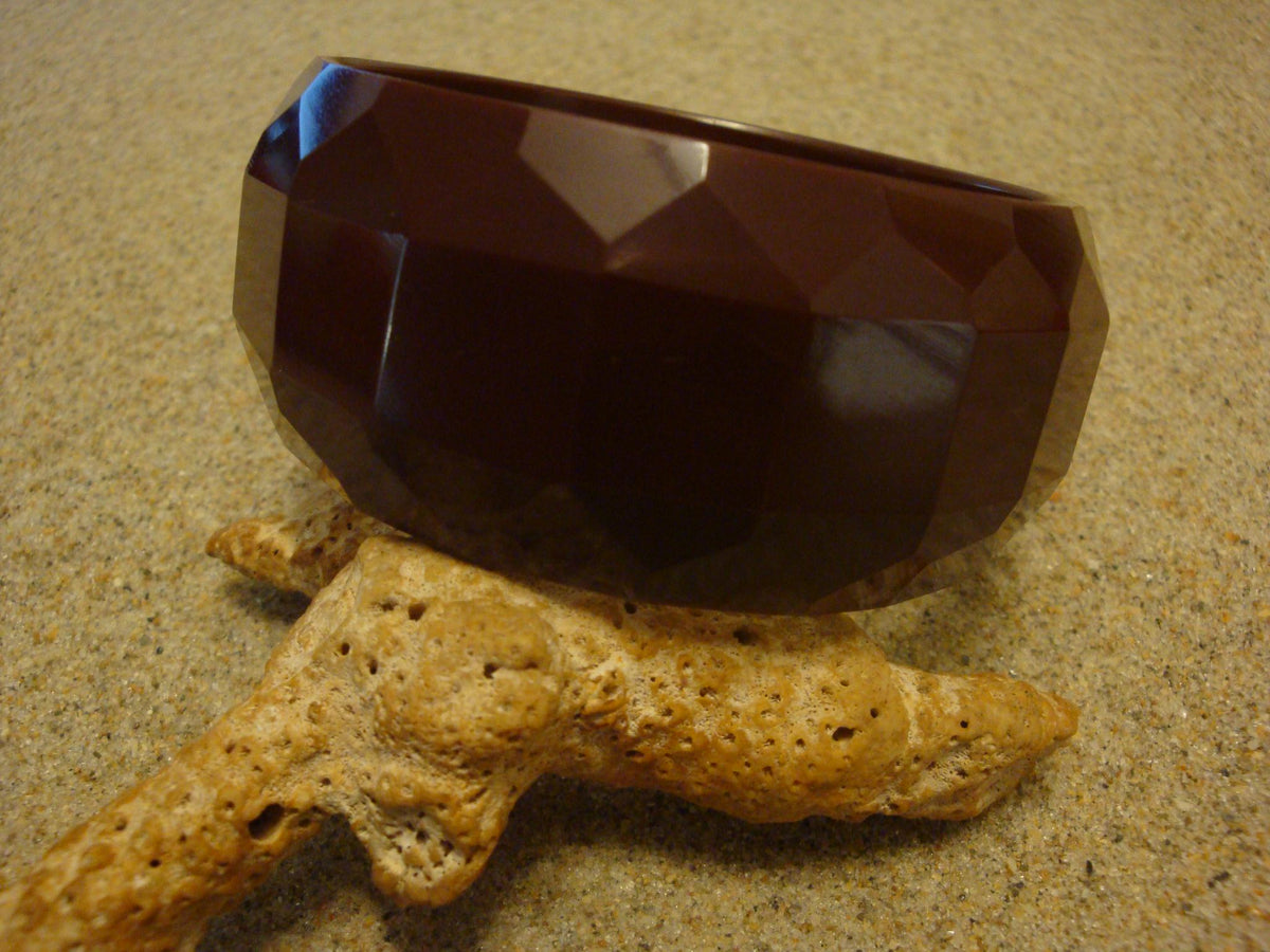 Vintage 1 1/4" Chocolate Brown Bakelite Bracelet! w/ Square & Pentagon Facets!