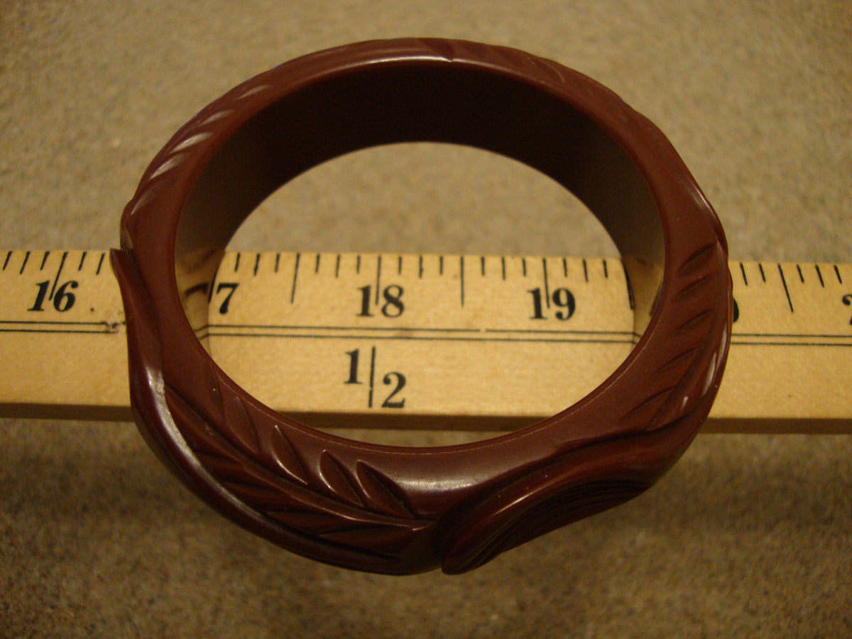 Vintage Bakelite Bracelet! Chocolate Brown w/ Abstract Flower & Leaf Carvings!