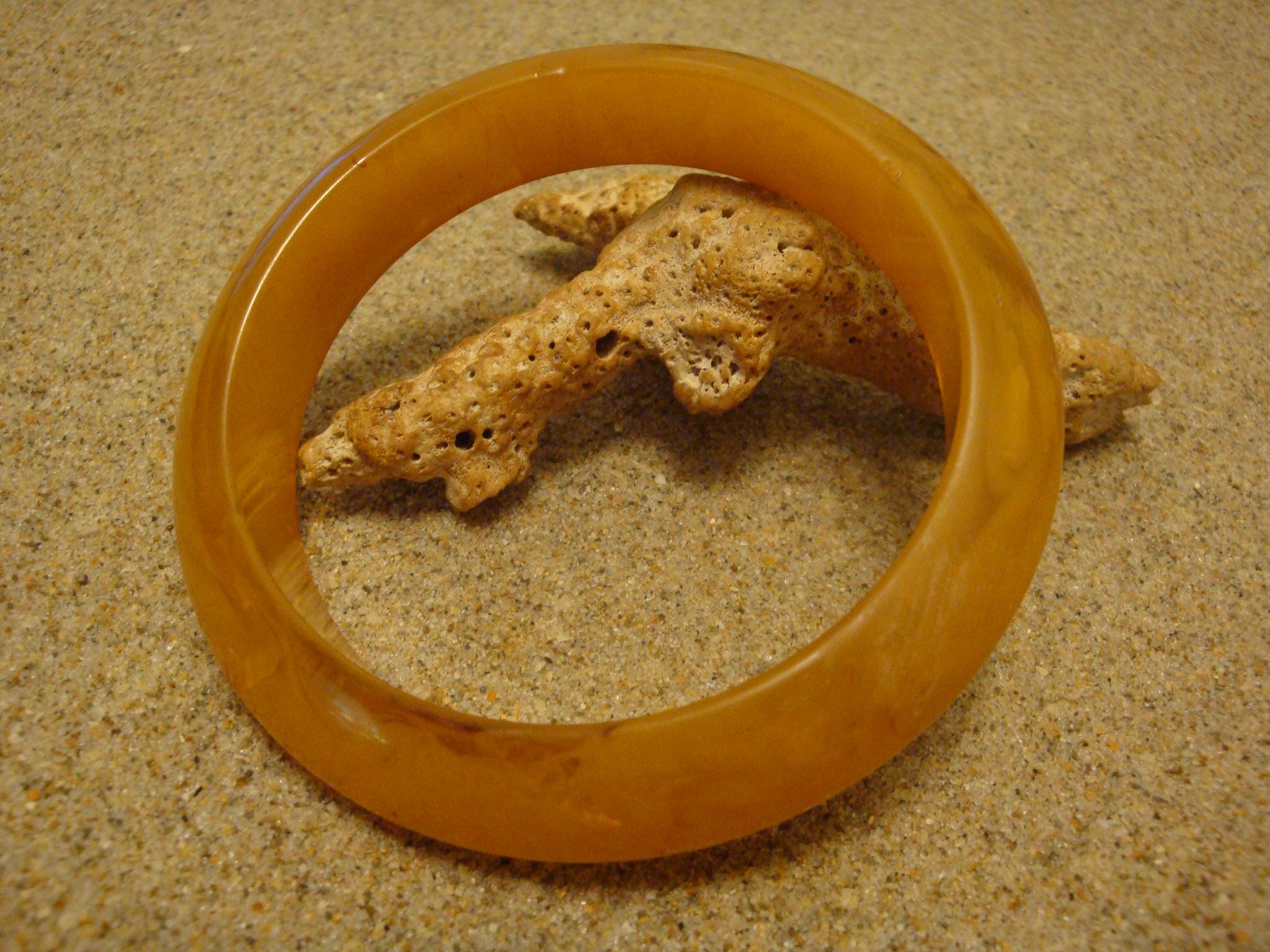 Vintage 5/8" Bakelite Saucer Bracelet! Semi Translucent Yellow w/ Opaque Yellow Marbling!