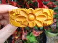 Vintage 7/8" Goldenrod Bakelite Bracelet! Open Work Deep Flower & Leaf Carvings!