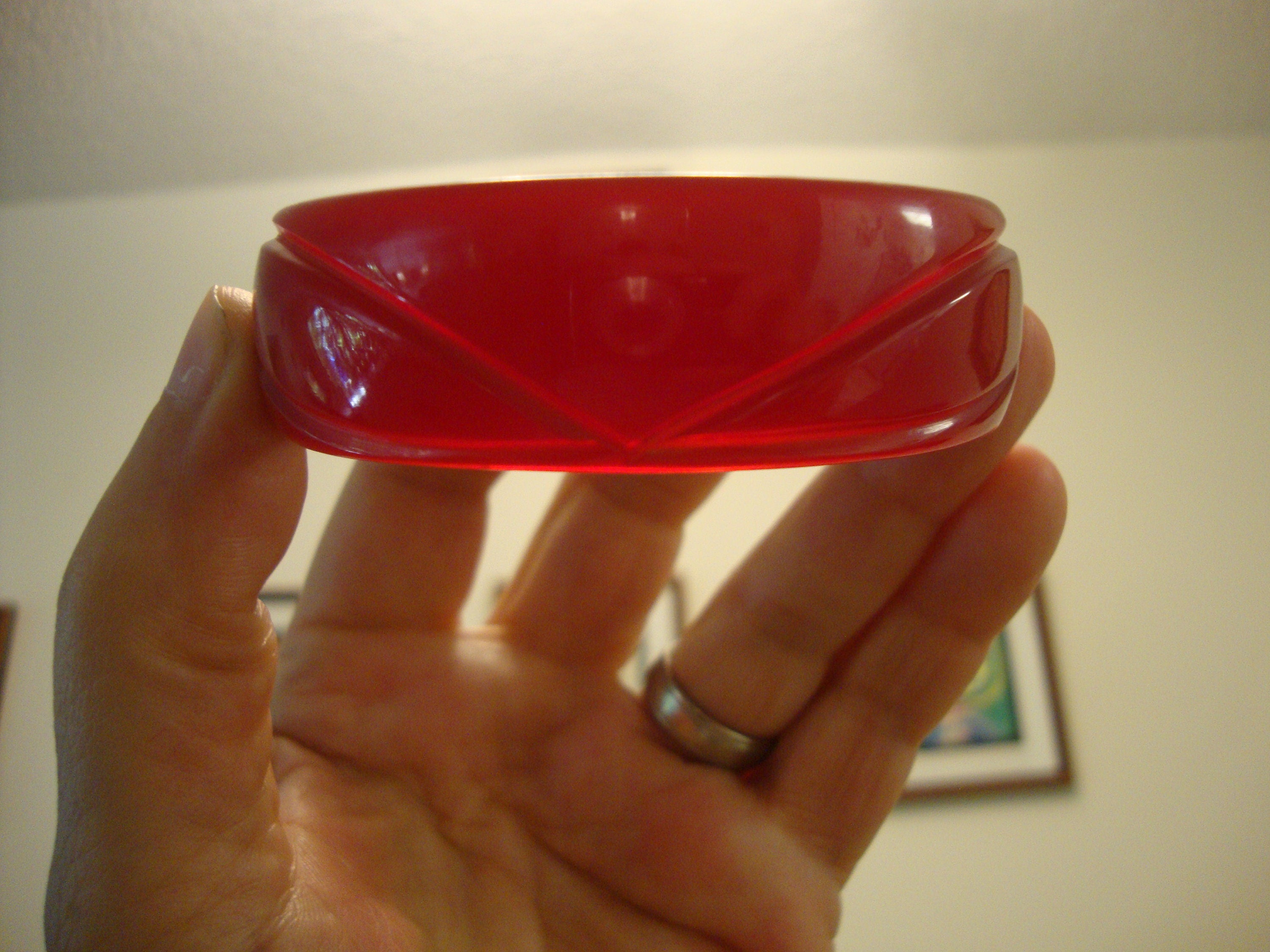 Vintage Ruby Red Bakelite Bracelet: Abstract Flower Carvings
