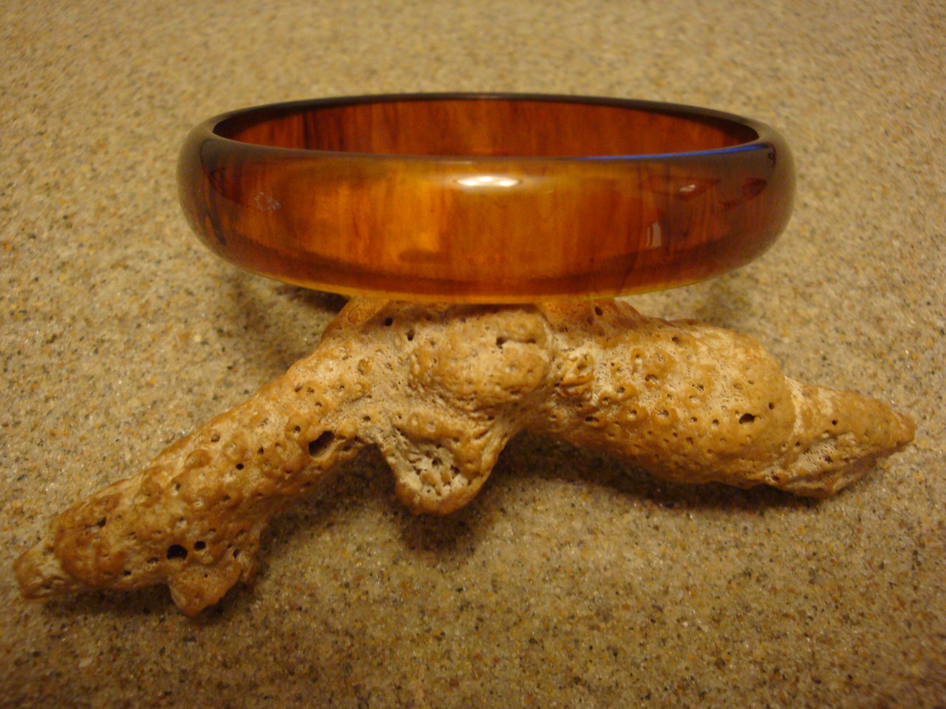 Vintage 1/2" Bakelite Bracelet, Translucent Amber with Rust Marbling