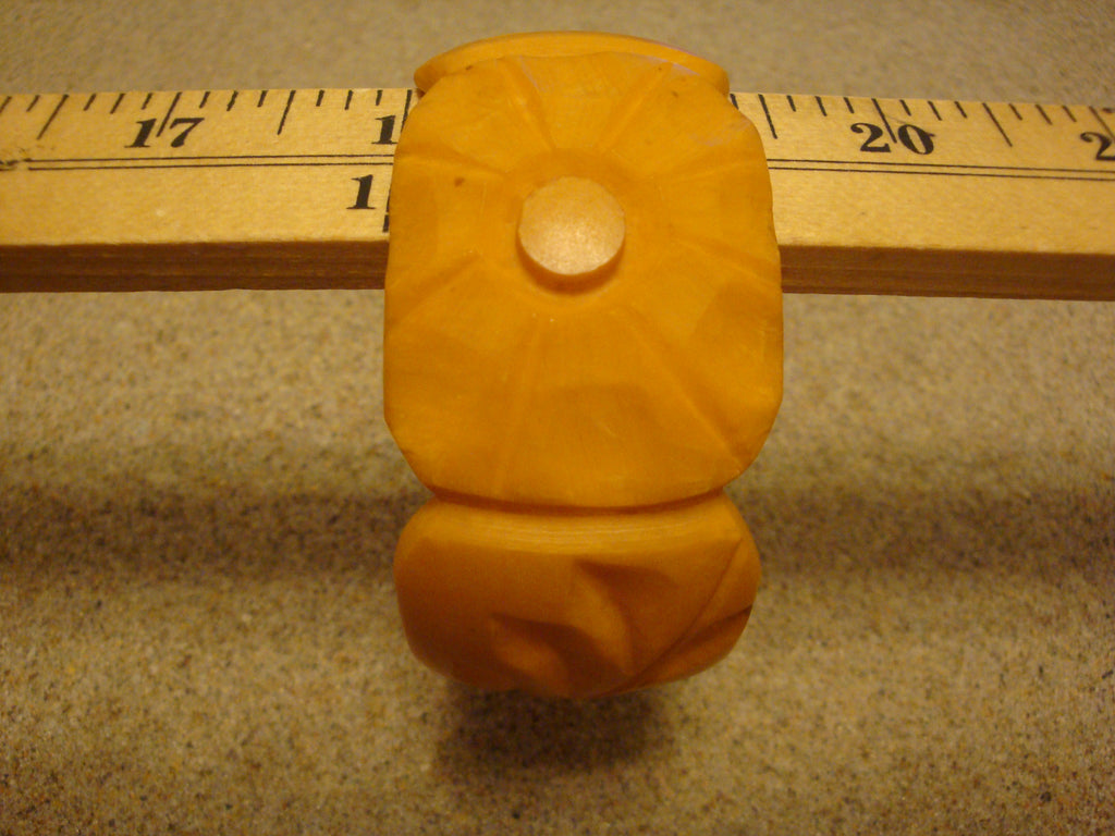 Vintage 1 3/8" Goldenrod Bakelite Bracelet, Two Flowers with Vine & Leaf Carvings