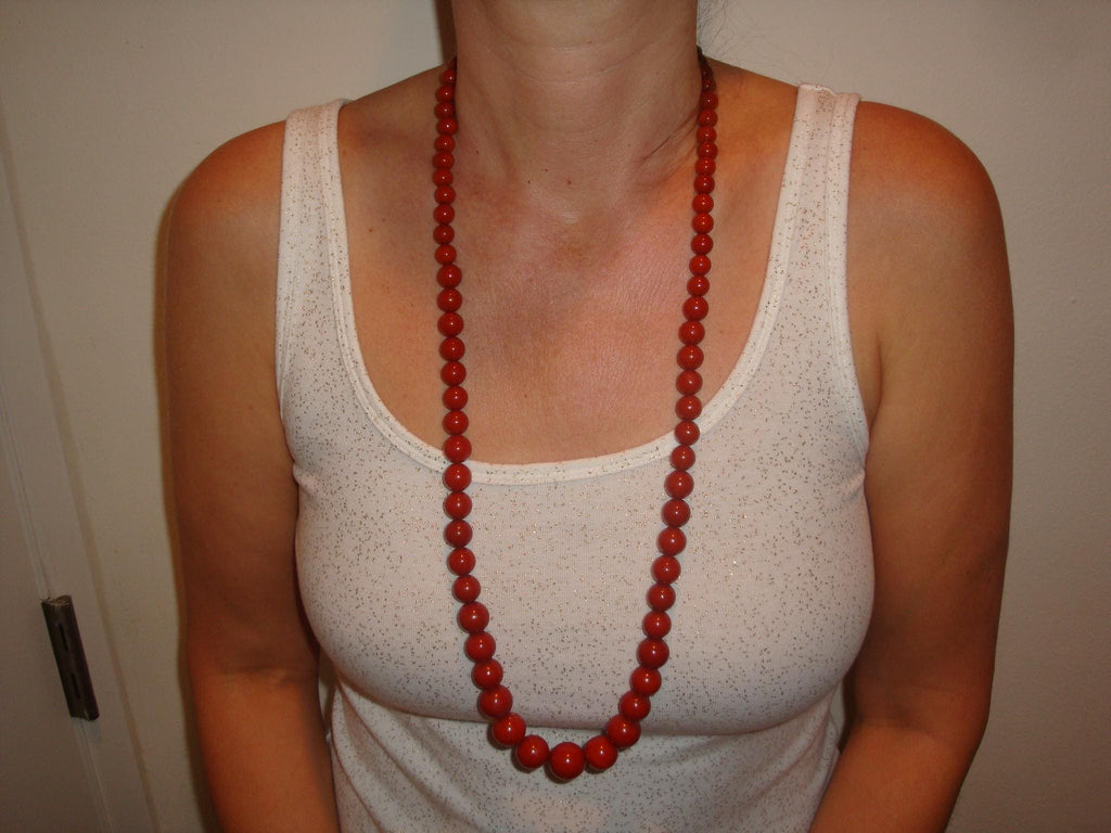 Vintage 31" Bakelite Necklace! Graduated Dark Burnt Orange Round Beads!