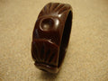 Vintage 7/8" Chocolate Brown Bakelite Bracelet! Abstract Flower & Leaf Carvings!