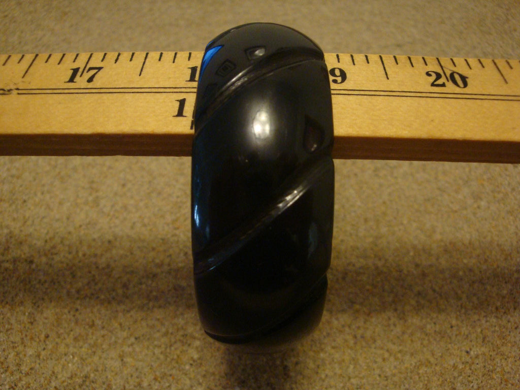 Vintage 1" Midnight Green Bakelite Bracelet! Deep Diagonal Slash Carvings!
