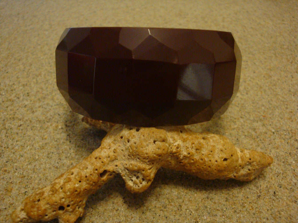 Vintage 1 1/4" Chocolate Brown Bakelite Bracelet! w/ Square & Pentagon Facets!