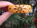 Vintage  7/8" Yellow Bakelite Bracelet w/ Three Overdyed Large Flower Carvings!