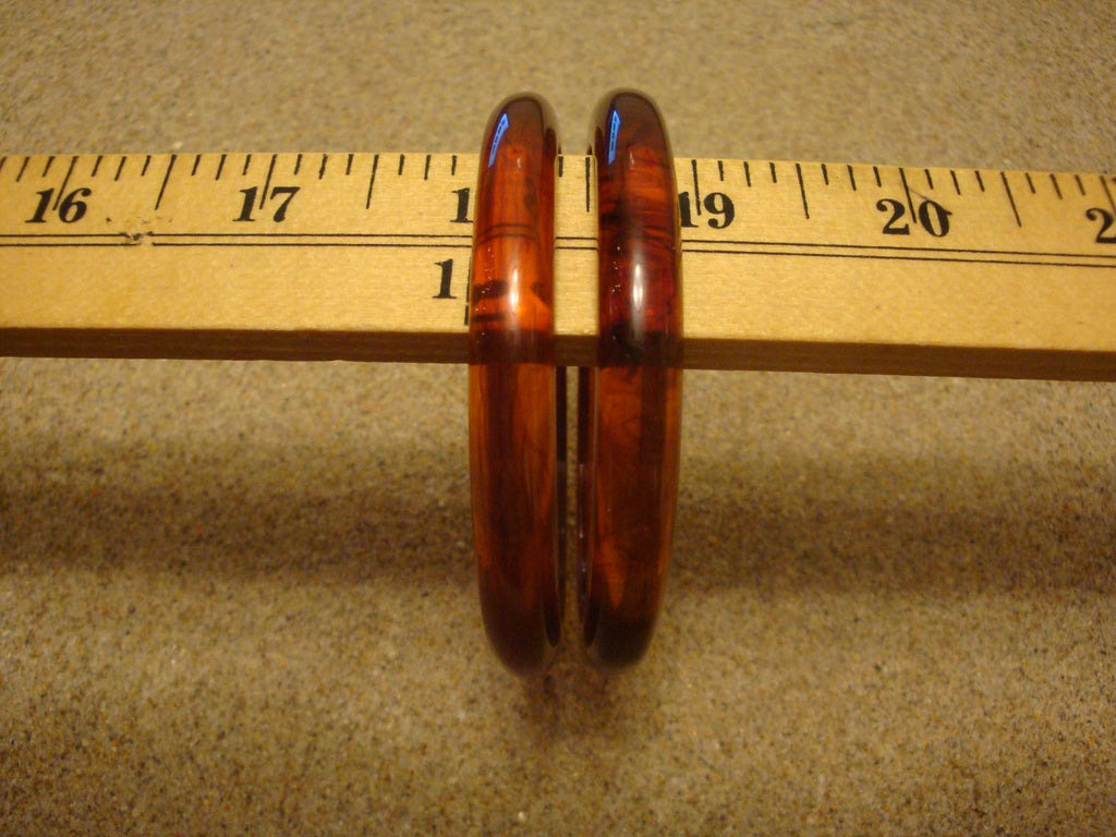 Vintage Pair 3/8" Bakelite Bracelets! Translucent Copper w/ Rust Marbling!