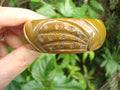 Vintage Olive Green Bakelite Bracelet: Abstract Carved Design