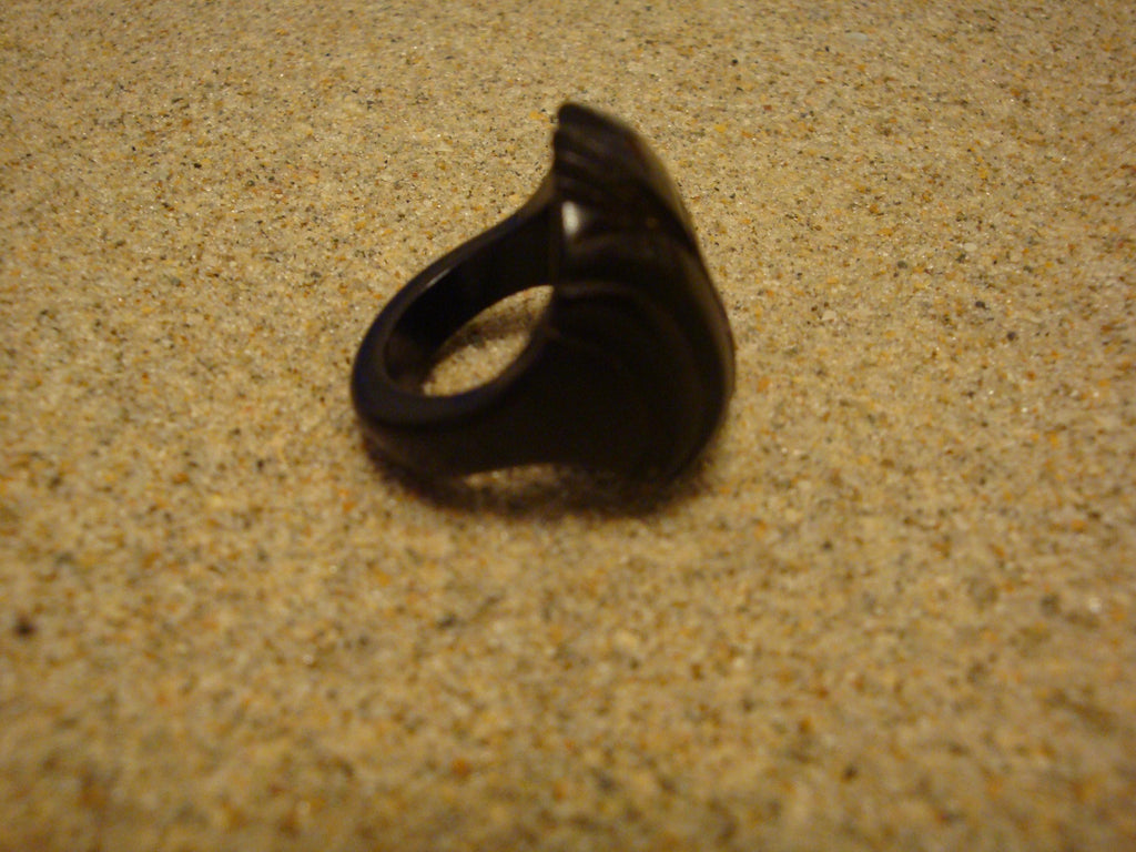 Vintage Black Bakelite Ring! Abstract Geometric Carved Design; Size 5 3/4!