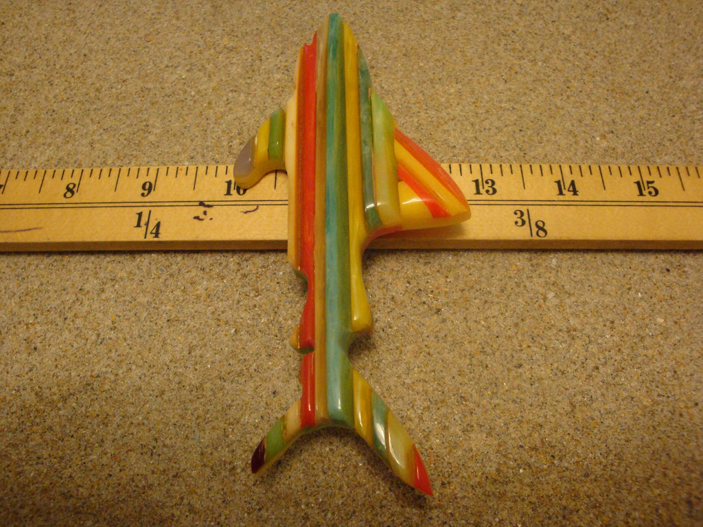 Rare Oversized Signed Shultz Shark Brooch! Bright Laminated Colors!