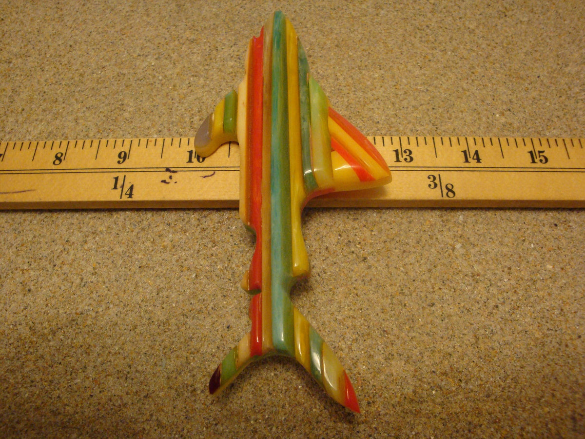 Rare Oversized Signed Shultz Shark Brooch! Bright Laminated Colors!