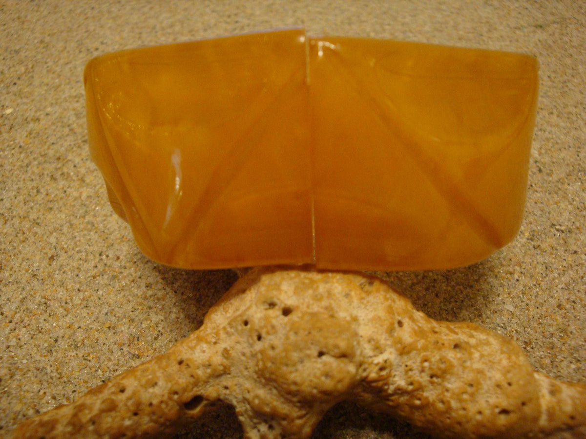 Vintage Marbled Clear & Opaque Yellow Bakelite Clamper Bracelet; Abstract Geometric Design!
