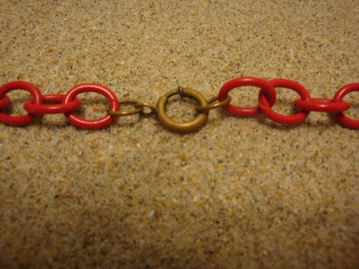 Unique 27" Artisan Bakelite Necklace! Round Red Beads w/ Multi Colored Chunks!