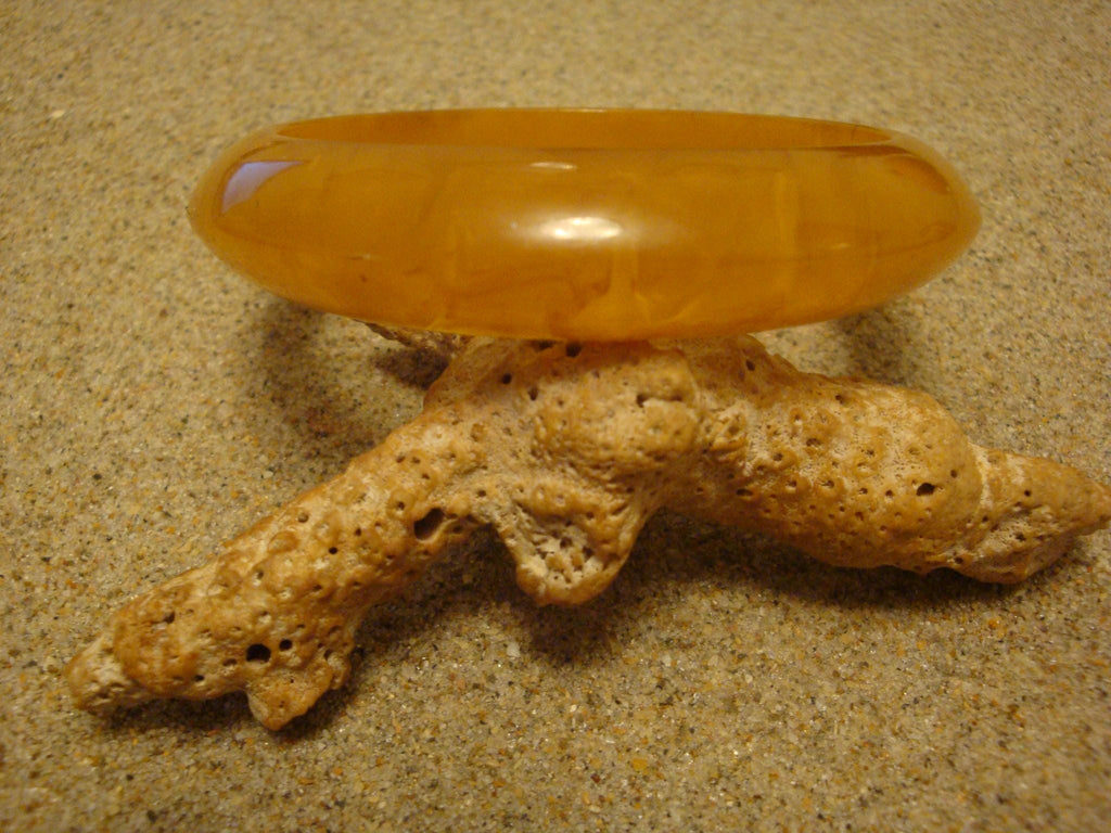 Vintage 5/8" Bakelite Saucer Bracelet! Semi Translucent Yellow w/ Opaque Yellow Marbling!