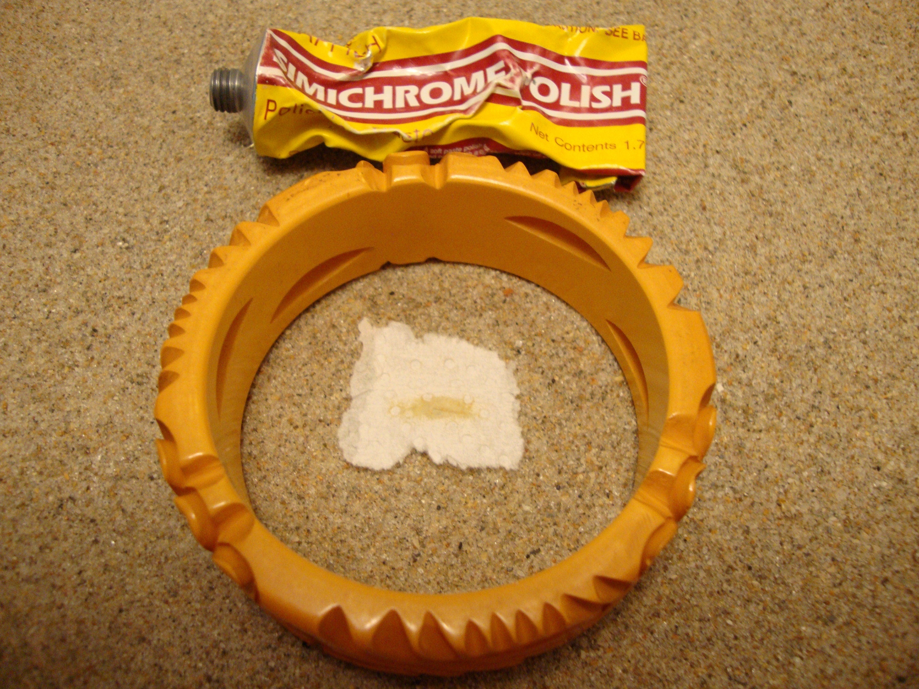 Vintage 7/8" Goldenrod Bakelite Bracelet! Open Work Deep Flower & Leaf Carvings!
