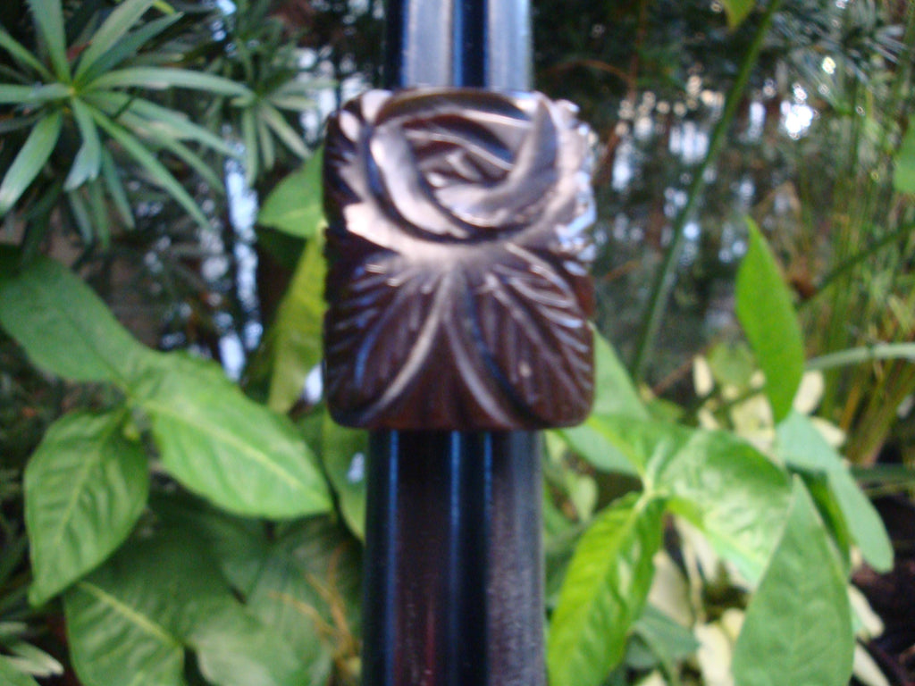 Vintage Jet Black Bakelite Ring! Flower & Leaf Carvings; Size 4!
