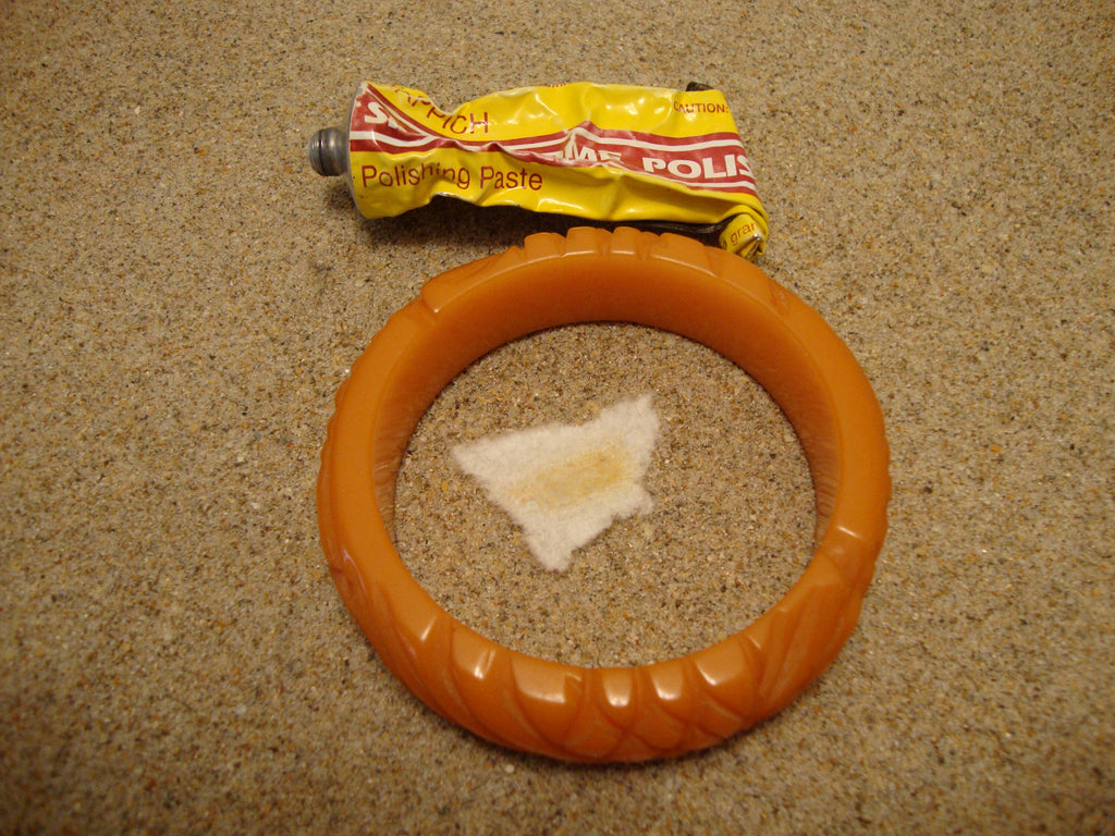 Vintage 3/4" Semi Translucent Orange Bakelite Bracelet! Pineapple/Leaf Carvings!