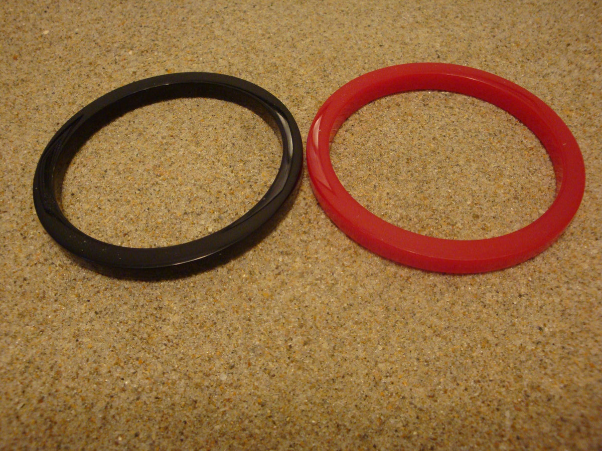 Restored Vintage 1 1/4" Cherry Red & Jet Black  Bakelite "Bookend" Bracelet Set!