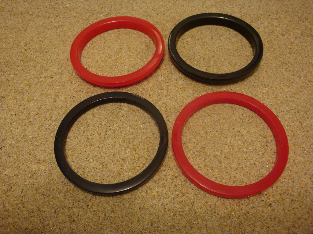 Restored Vintage 1 1/4" Cherry Red & Jet Black  Bakelite "Bookend" Bracelet Set!