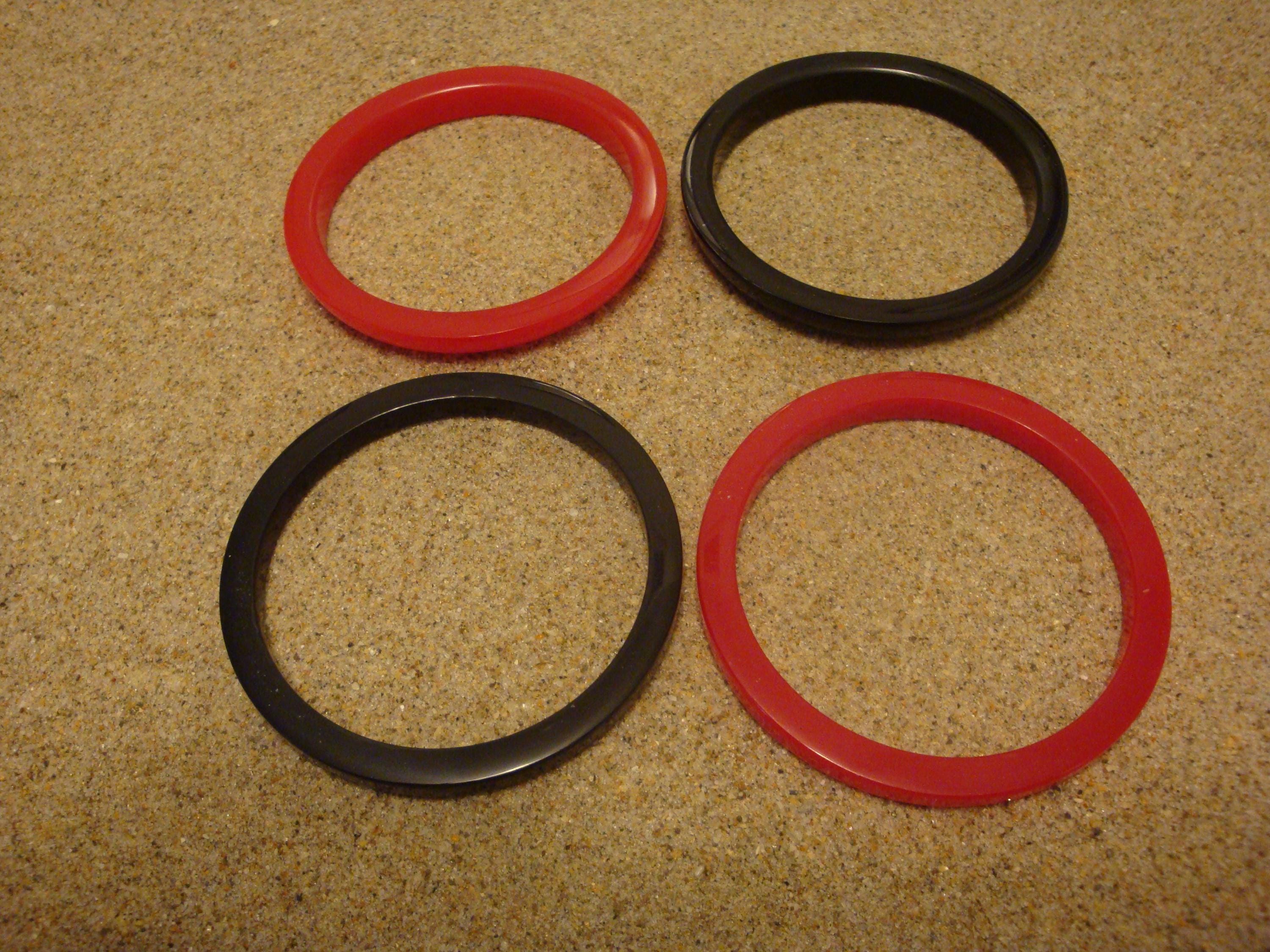 Restored Vintage 1 1/4" Cherry Red & Jet Black  Bakelite "Bookend" Bracelet Set!