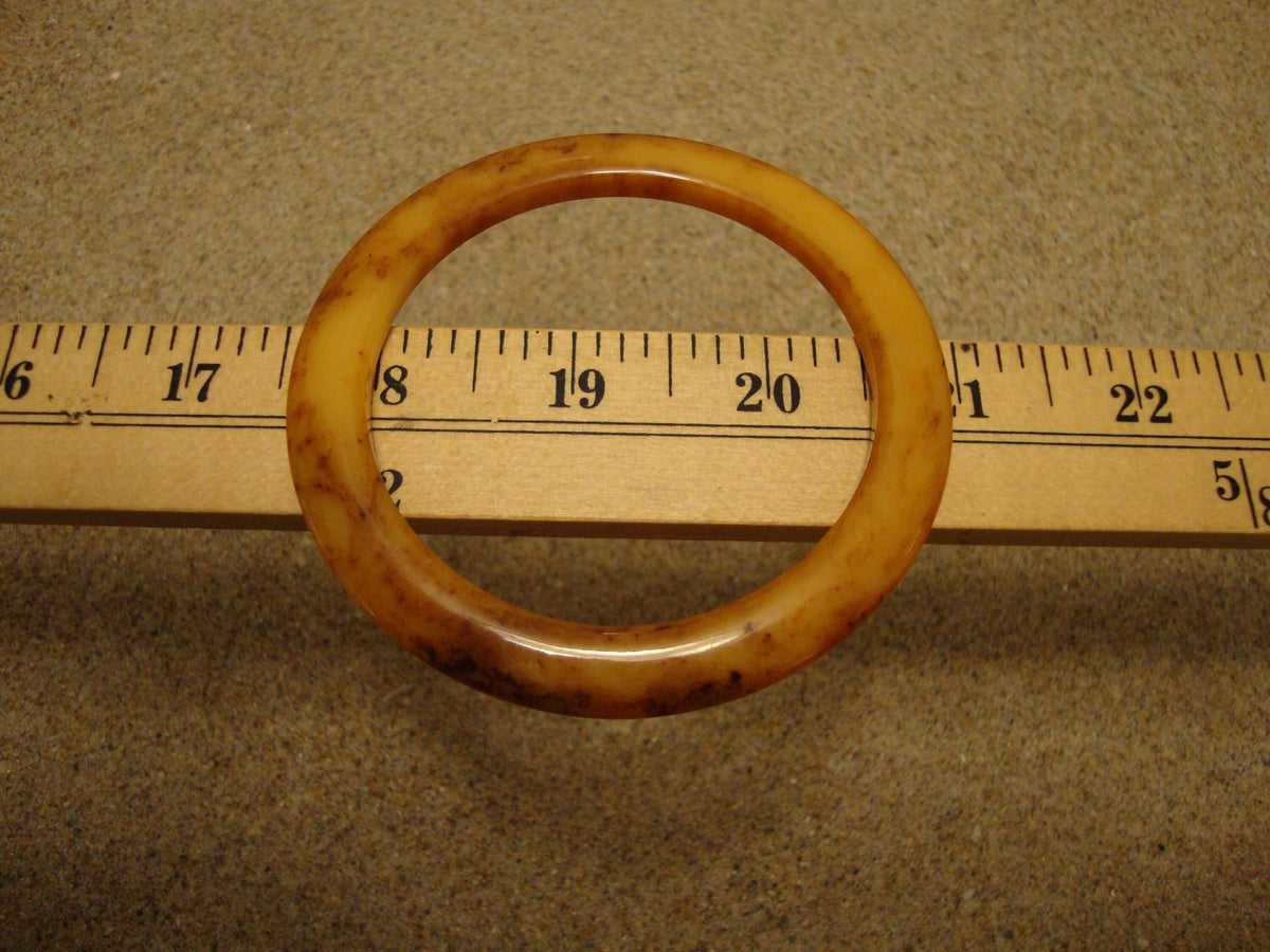 Vintage 1/4" Bakelite "Flying Saucer" Bracelet! Yellow Custard w/ Brown & Rust Marbling!