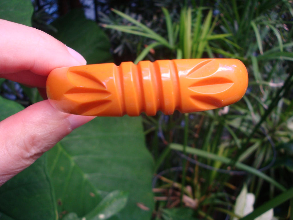 Vintage Goldenrod Bakelite Bracelet: Wheat Sheaf Carvings