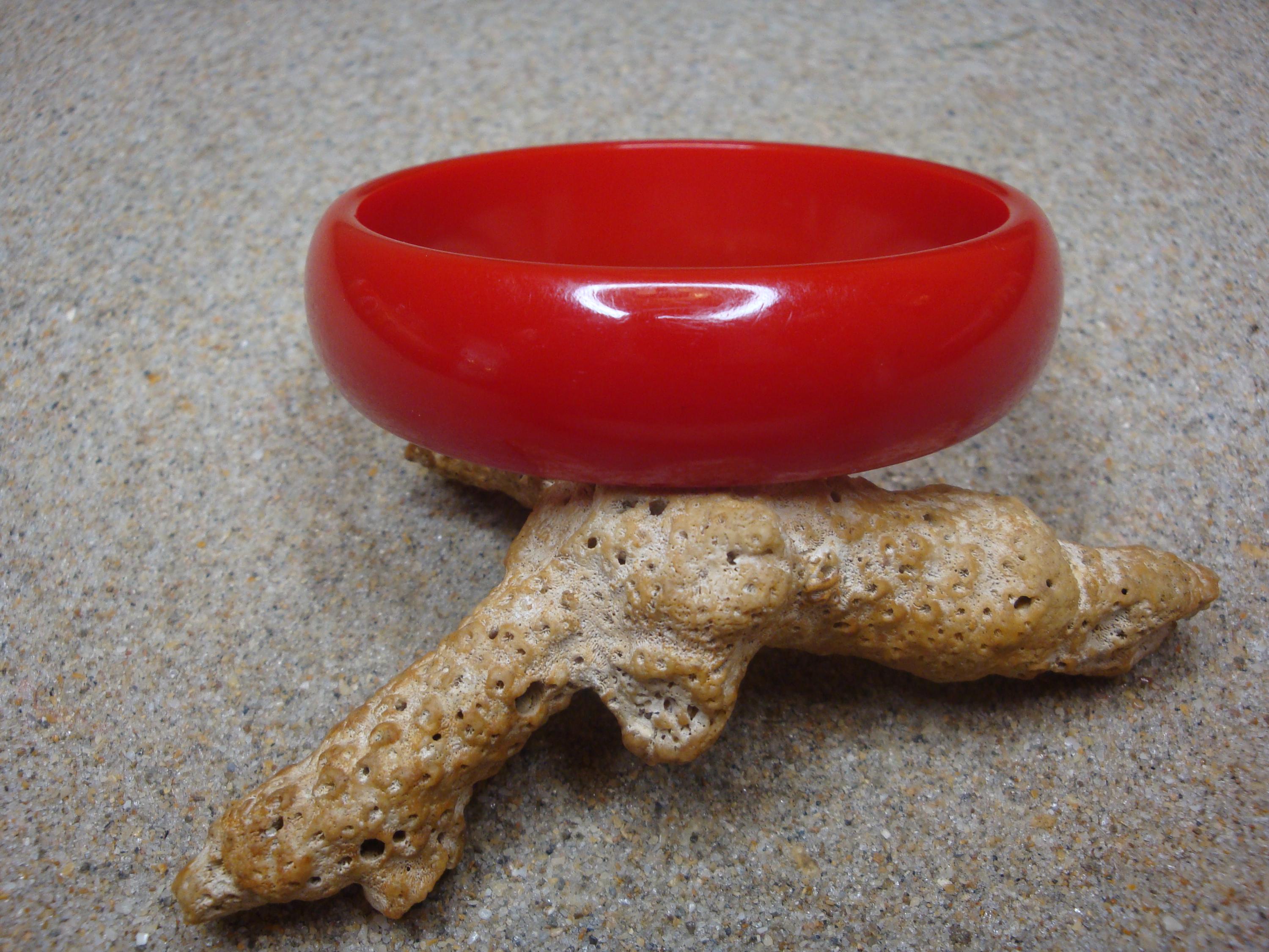Vintage Bright Red Bakelite Bracelet: 3/4" Domed Bangle