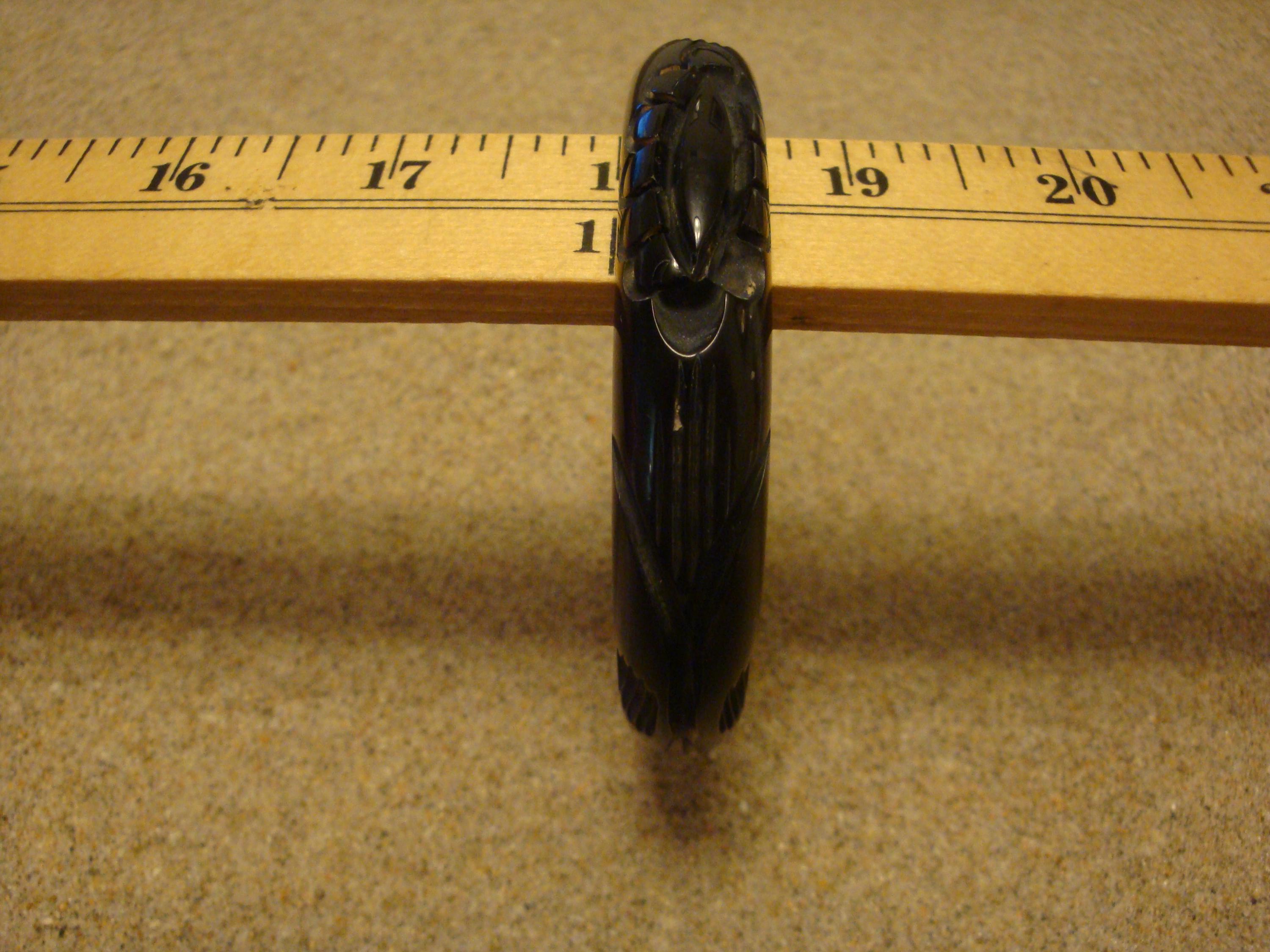 Imperfect Vintage 5/8" True Black Bakelite Bracelet! Abstract Flower Carvings!!