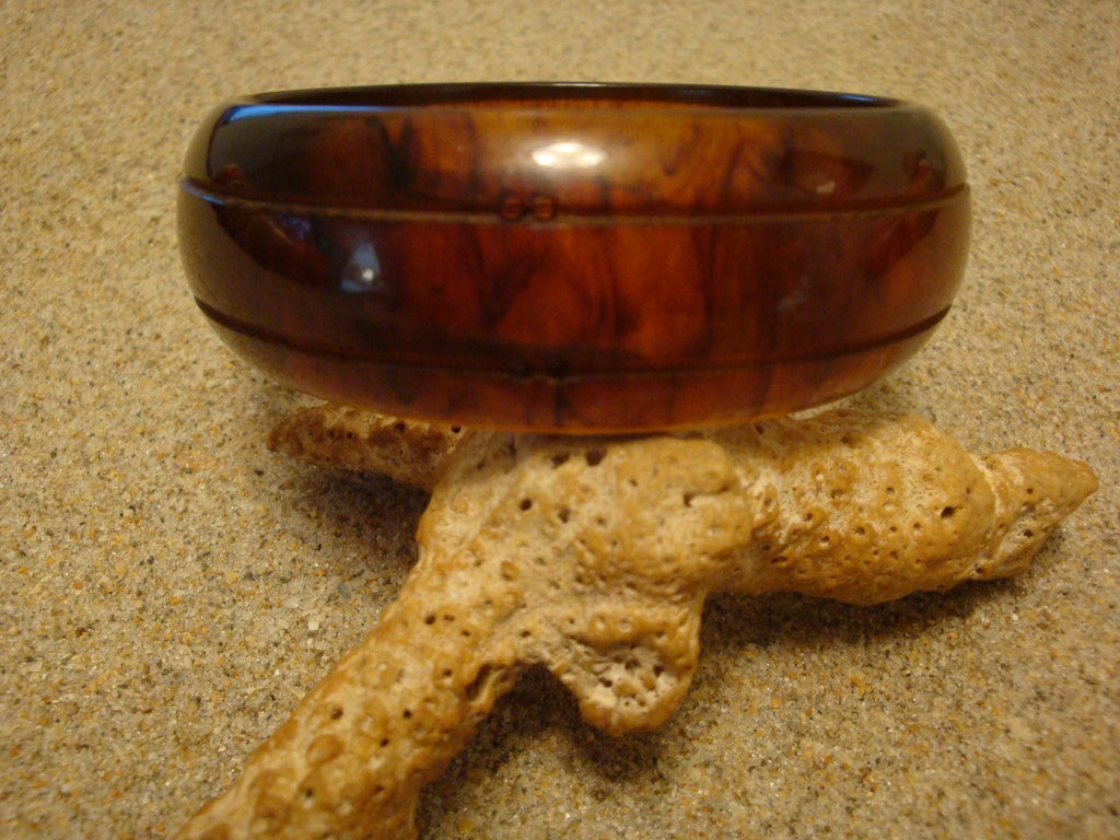 Vintage 7/8" Copper & Rust Bakelite Bracelet! Sleek Dual Groove Carved Design!