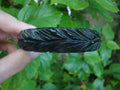 Vintage Midnight Green Bakelite Bracelet: Carved Vine & Leaf Design