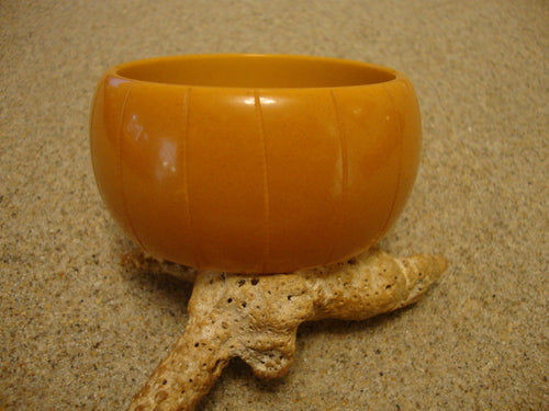 Extra Wide Vintage 1.5" Goldenrod Bakelite Bracelet! Thin Vertical Carvings!!