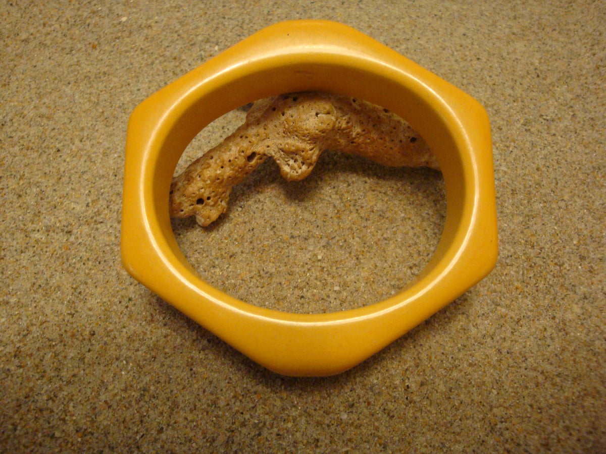 Vintage Canary Yellow Bakelite Bracelet: Hexagonal Bangle, 3/4"