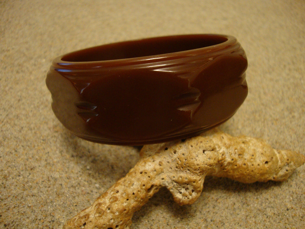 Vintage 1" Chocolate Brown Bakelite Bracelet! Unique Large Oval Linked Facets!