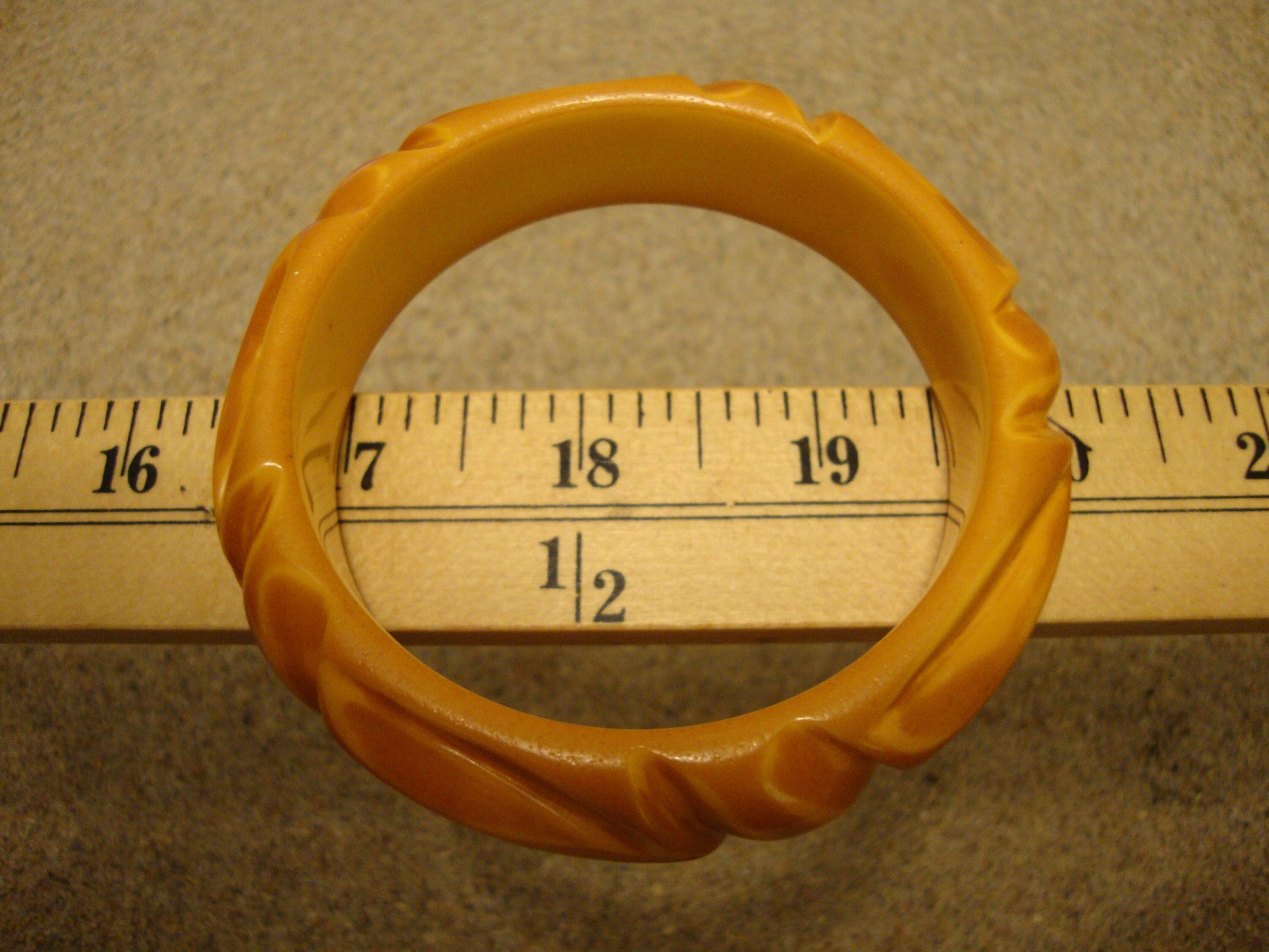 Vintage 3/4" Overdyed Butterscotch Bakelite Bracelet! Abstract Flower Carvings!