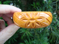 Vintage 1" Goldenrod Bakelite Bracelet! Unique Flower & Leaf Carved Design!