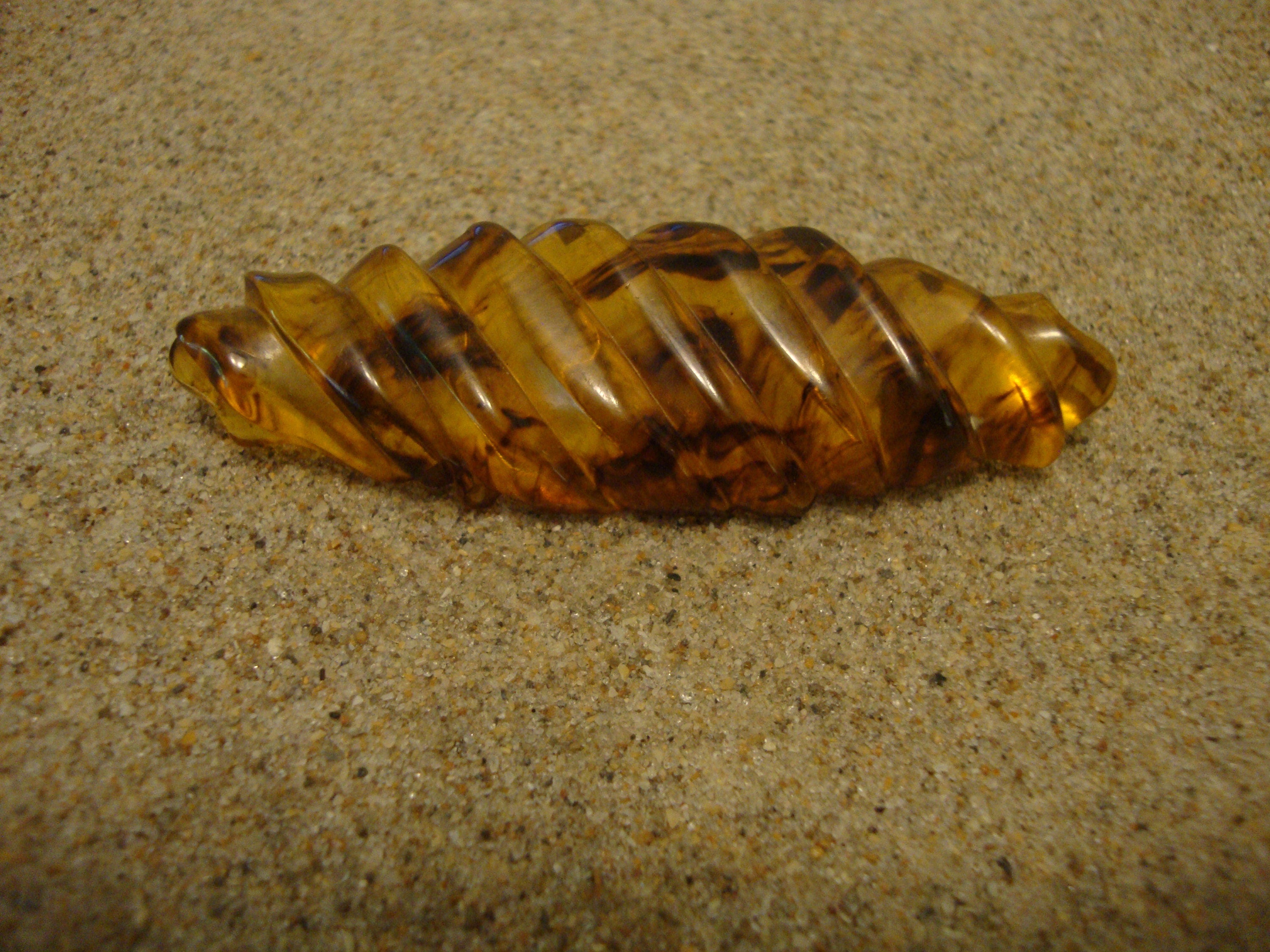 Vintage Bakelite Brooch: Gold Marbled Carved Design, 1940s